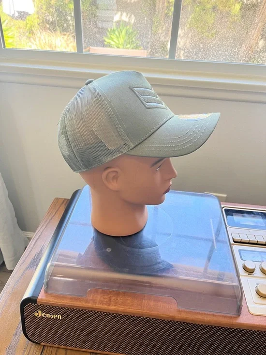 Olive Green Mesh Trucker Cap with Chevron Patch - Picture 2 of 3